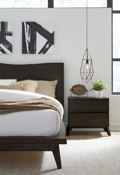 Modus Bedroom Tavel Nailhead Upholstered Platform Bed In Tumbleweed 3ZS1L412