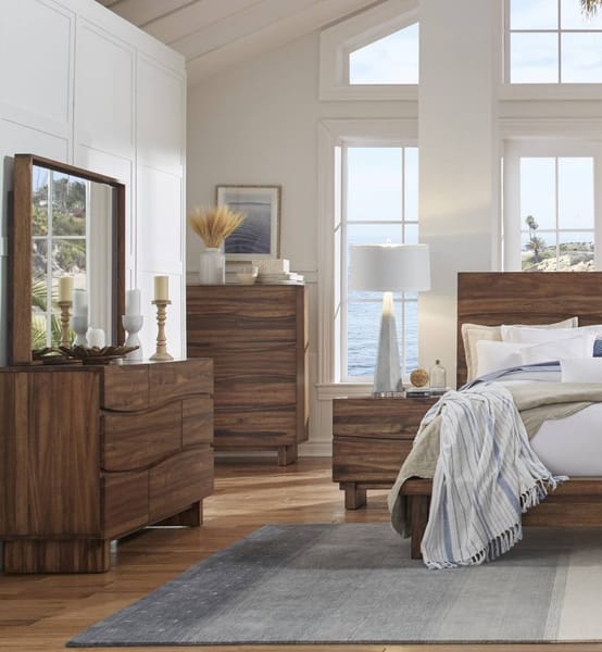 Modus Bedroom Ocean Five Drawer Solid Wood Chest In Natural Sengon 8C7984