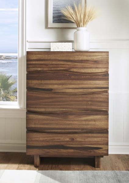 Modus Bedroom Ocean Five Drawer Solid Wood Chest In Natural Sengon 8C7984