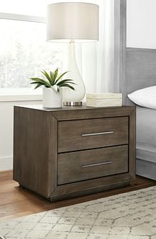 Modus Bedroom Melbourne Two Drawer Nightstand With Usb In Dark Pine 8D6481