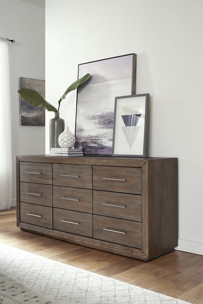 Modus Bedroom Melbourne Nine Drawer Dresser In Dark Pine 8D6482
