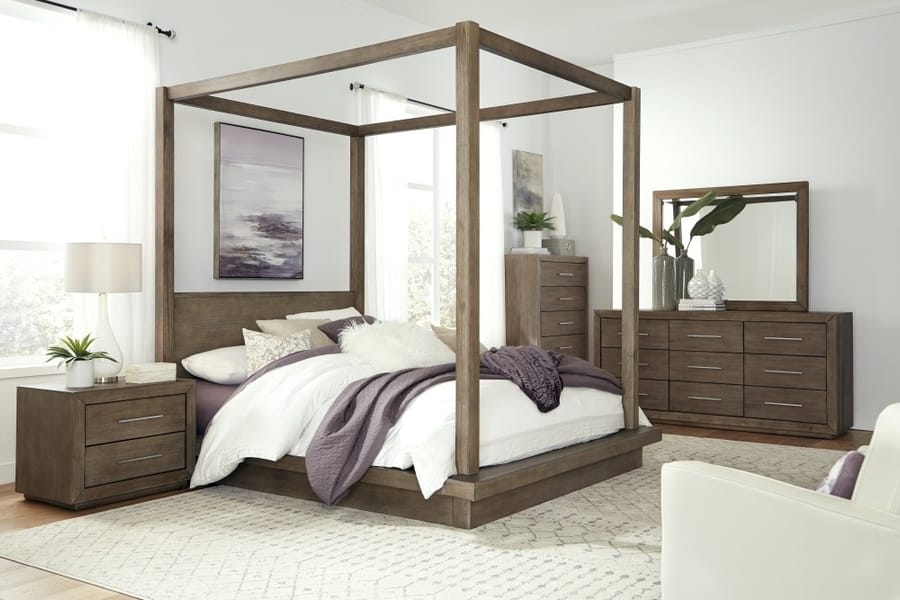 Modus Bedroom Melbourne Wood Canopy Bed In Dark Pine 8D64F6