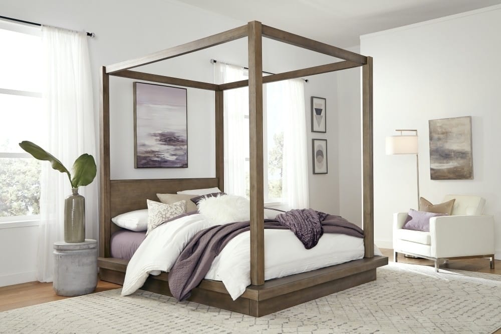 Modus Bedroom Melbourne Wood Canopy Bed In Dark Pine 8D64F6