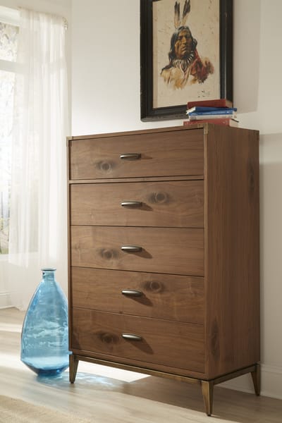 Modus Bedroom Adler Five Drawer Chest In Natural Walnut 8N1684