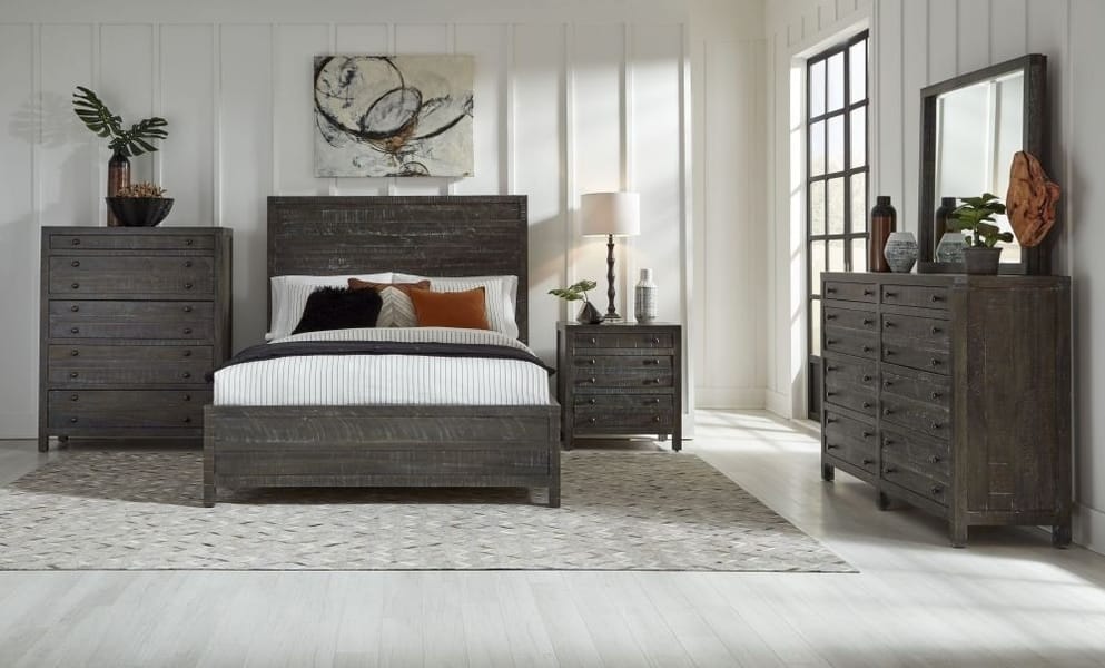 Modus Bedroom Townsend Solid Wood Three Drawer Nighstand In Gunmetal 8TR981
