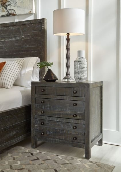 Modus Bedroom Townsend Solid Wood Three Drawer Nighstand In Gunmetal 8TR981