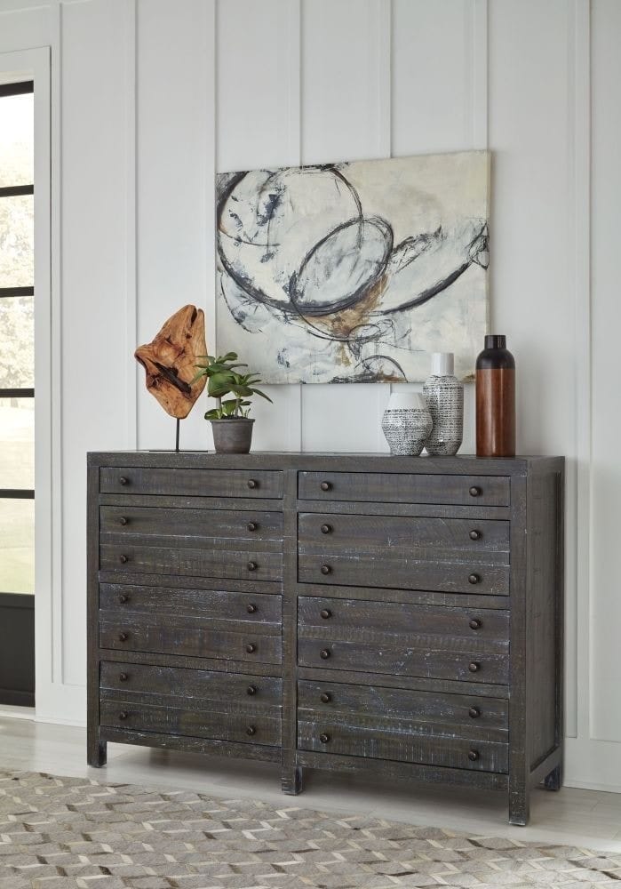 Modus Bedroom Townsend Solid Wood Eight Drawer Dresser In Gunmetal 8TR982