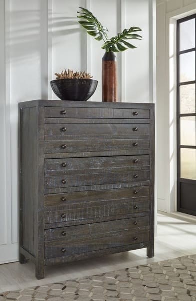Modus Bedroom Townsend Solid Wood Five Drawer Chest In Gunmetal 8TR984