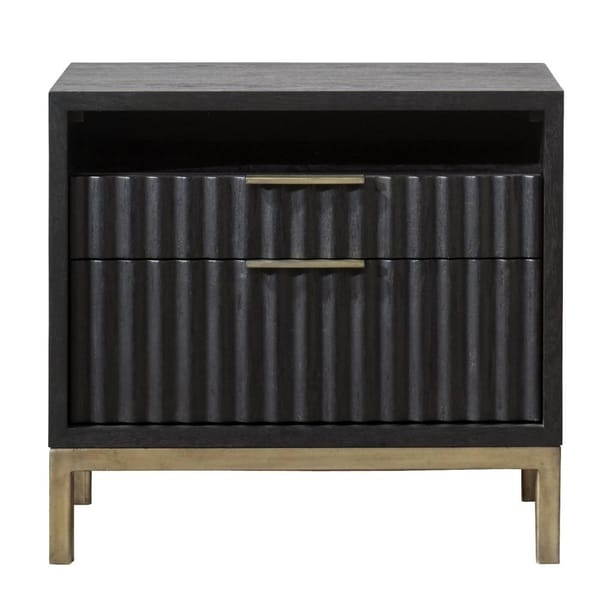 Modus Bedroom Kentfield Solid Wood Two Drawer Nightstand In Black Drifted Oak 8ZU581