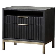 Modus Bedroom Kentfield Solid Wood Two Drawer Nightstand In Black Drifted Oak 8ZU581