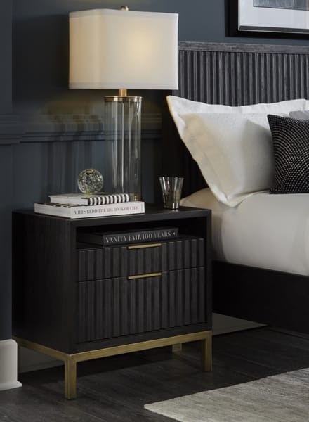 Modus Bedroom Kentfield Solid Wood Two Drawer Nightstand In Black Drifted Oak 8ZU581