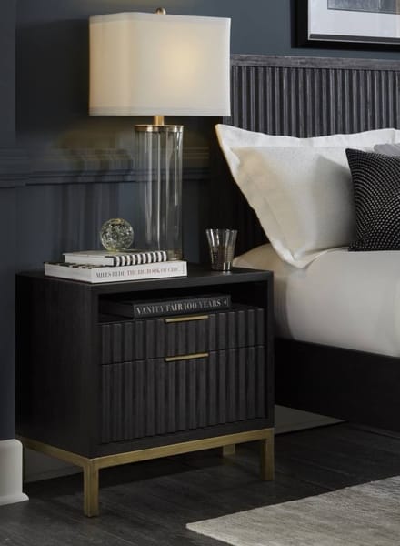 Modus Bedroom Kentfield Solid Wood Two Drawer Nightstand In Black Drifted Oak 8ZU581