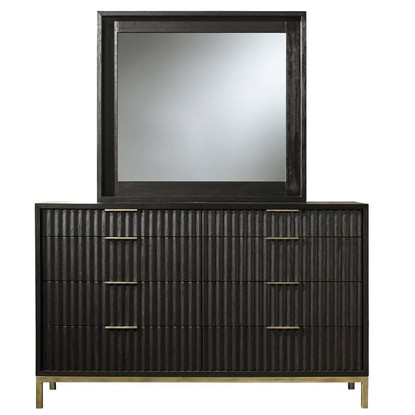 Modus Bedroom Kentifield Solid Wood Eight Drawer Dresser In Black Drifted Oak 8ZU582