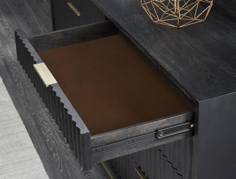 Modus Bedroom Kentfield Solid Wood Six Drawer Cheset In Black Drifted Oak 8ZU584
