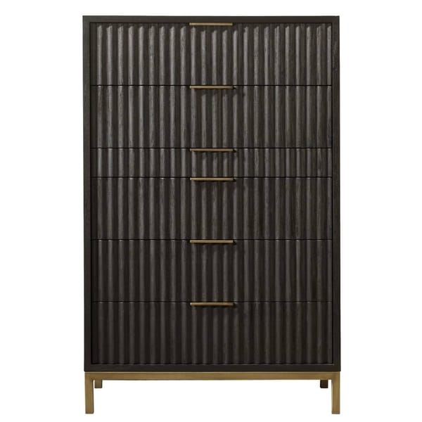 Modus Bedroom Kentfield Solid Wood Six Drawer Cheset In Black Drifted Oak 8ZU584