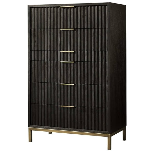 Modus Bedroom Kentfield Solid Wood Six Drawer Cheset In Black Drifted Oak 8ZU584