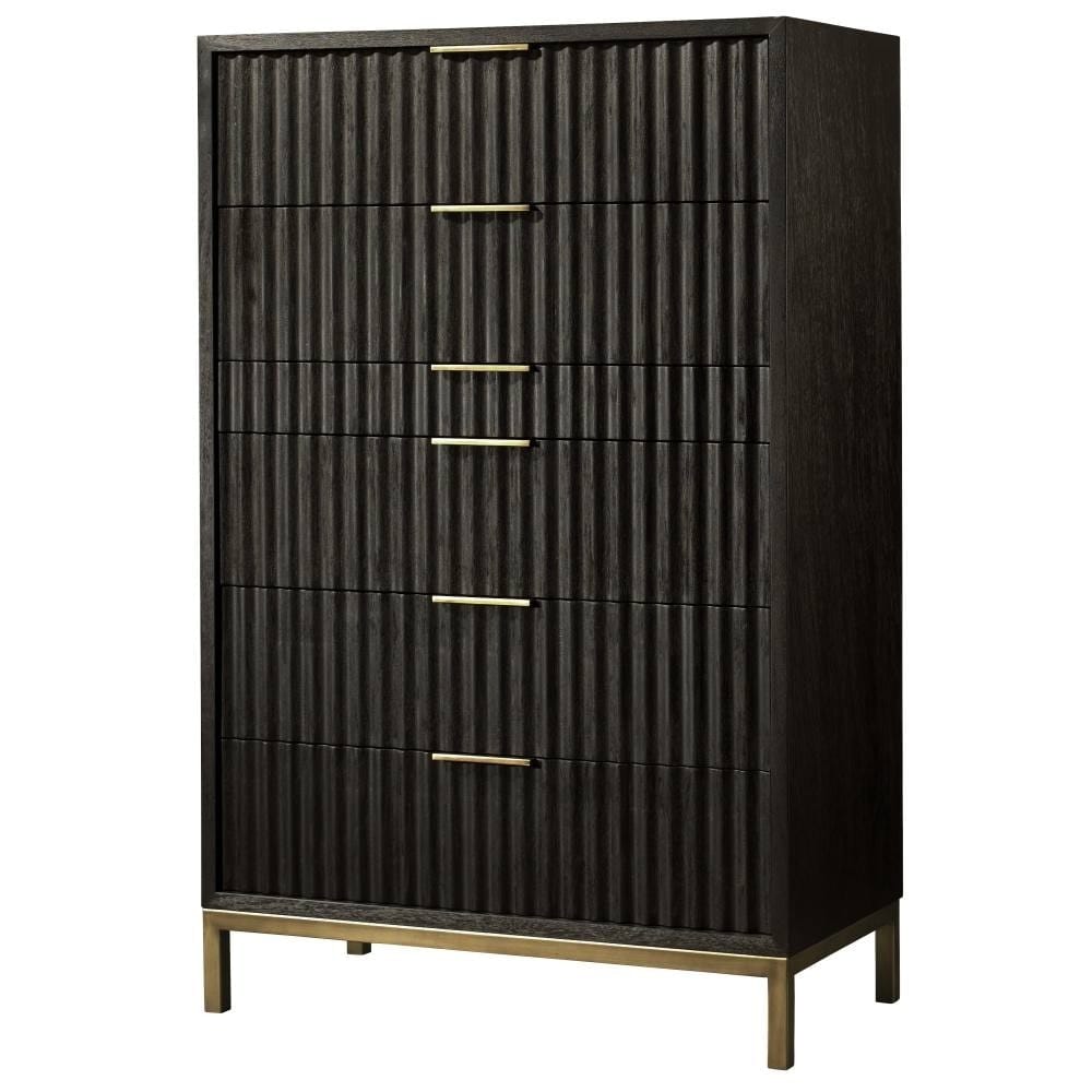 Modus Bedroom Kentfield Solid Wood Six Drawer Cheset In Black Drifted Oak 8ZU584