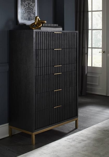 Modus Bedroom Kentfield Solid Wood Six Drawer Cheset In Black Drifted Oak 8ZU584