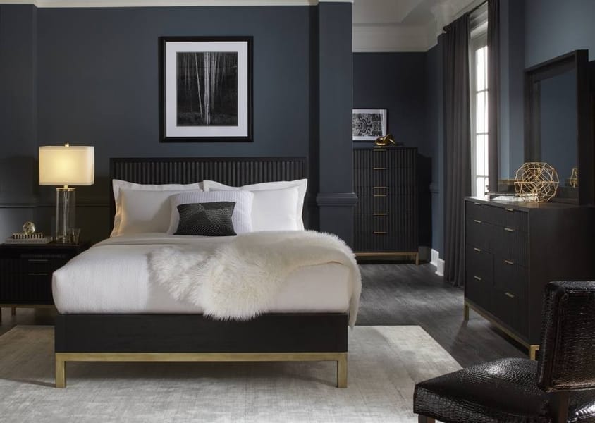Modus Bedroom Kentfield Solid Wood Platform Bed In Black Drifted Oak 8ZU5P6