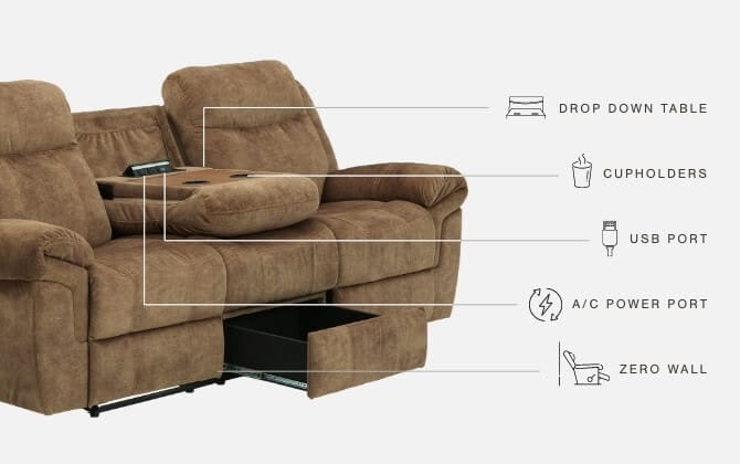 Ashley Living Room Huddle-Up Reclining Sofa with Drop Down Table 8230489