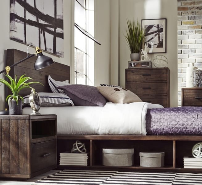Modus Bedroom Mckinney Solid Wood Low Platform Storage Bed In Espresso Pine AKK1F6
