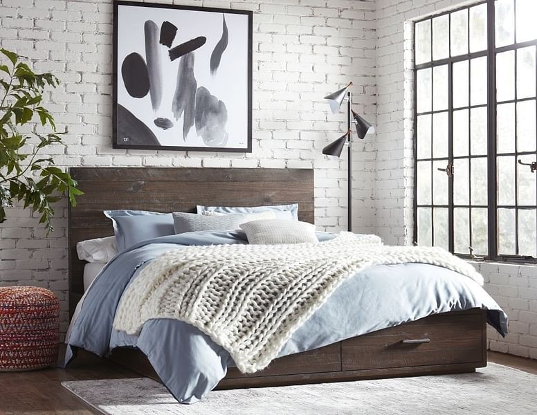 Modus Bedroom Mckinney Solid Wood Footboard Storage Bed In Rustic Latte ALK1H7