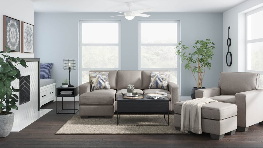 Ashley Living Room 3 Piece Sofa Chaise, Chair, and Ottoman Set 55104-18-20-14