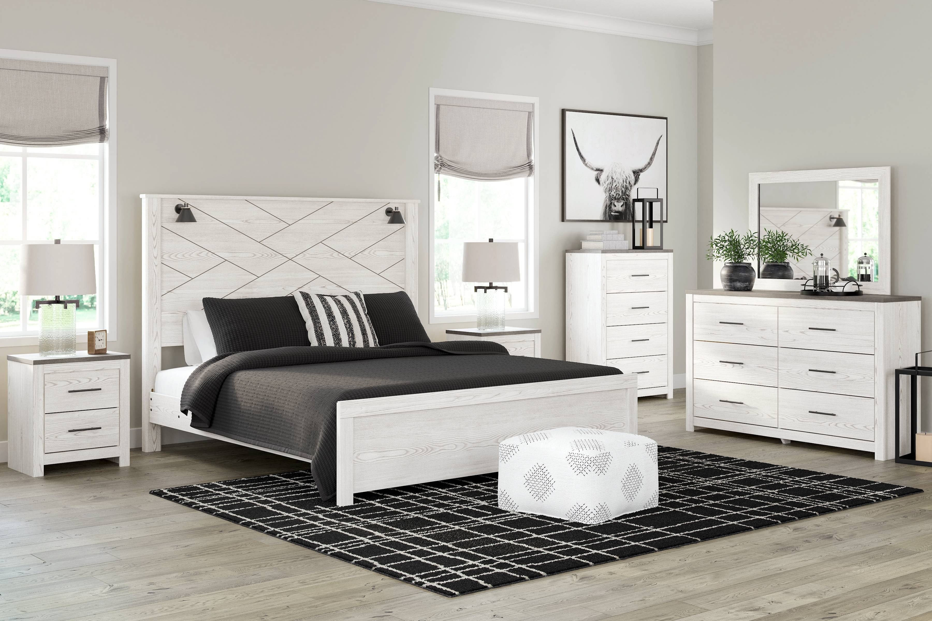 Ashley Bedroom 6 Piece King Panel Bed With Sconces Set B1190-31-36-44-58-56-99
