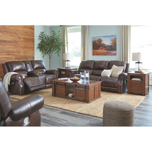 Ashley Living Room Power Reclining Loveseat Console Adjustable Headrest U8460418