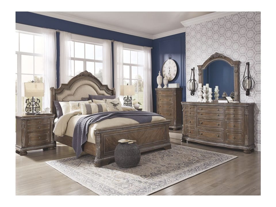Ashley Bedroom 6 Piece Queen Upholstered Sleigh Bed Set B803-31-36-46-57-54-96