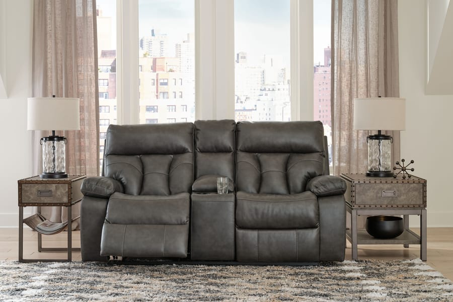 Ashley Living Room Double Reclining Loveseat with Console & Power 1480194