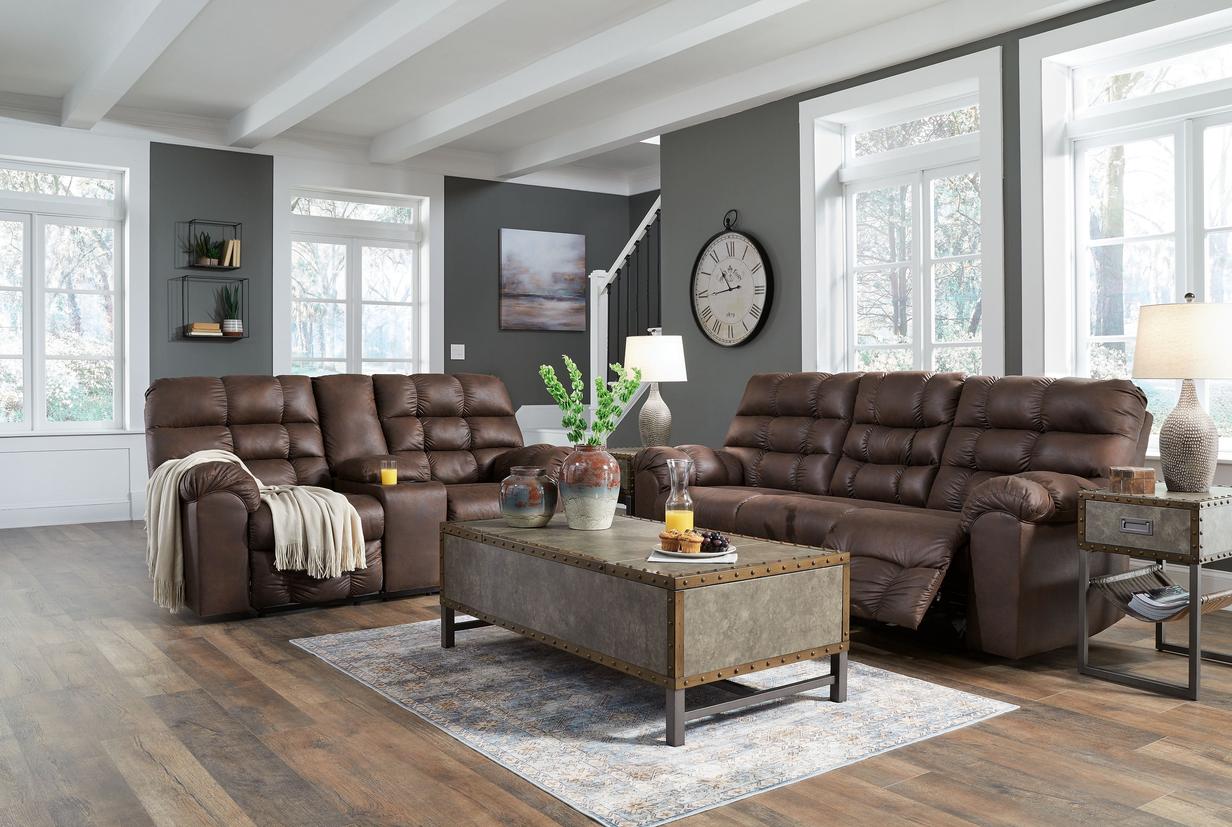 Ashley furniture brown living room set discount