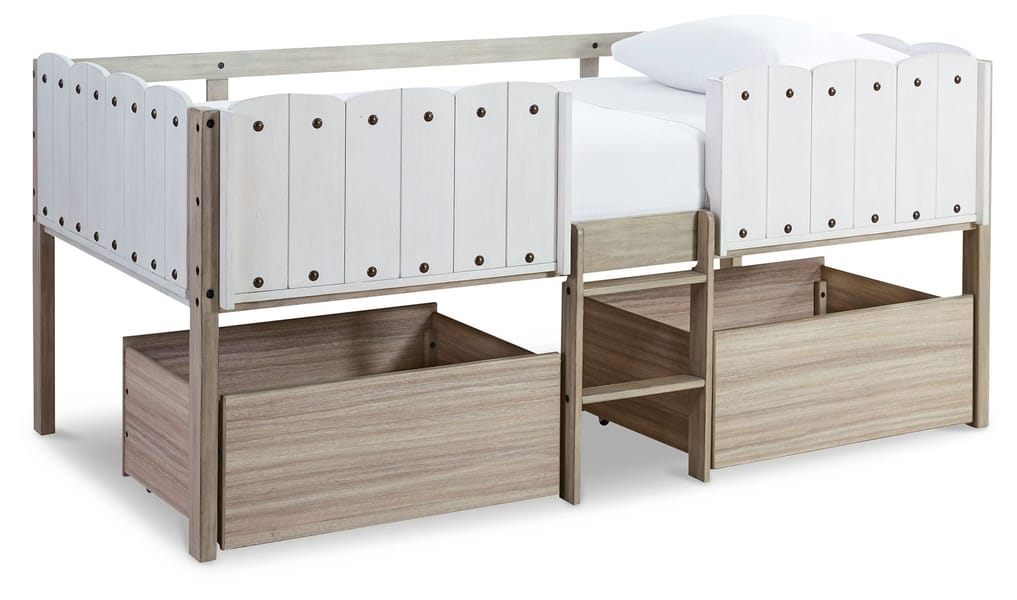 Ashley Bedroom Twin Loft Bed With Fence Panel And Underbed Storage Boxes B081-162-62D