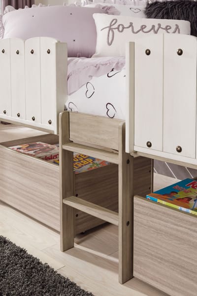 Ashley Bedroom Twin Loft Bed With Fence Panel And Underbed Storage Boxes B081-162-62D