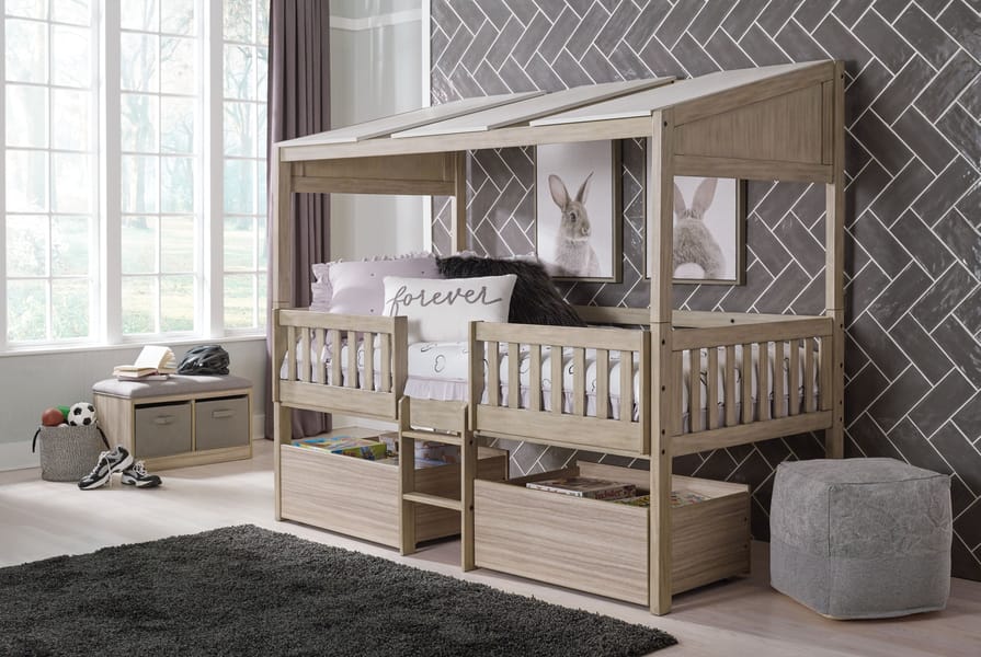 Ashley Bedroom Twin Loft Bed With Roof Panels And Storage Boxes B081-362P-362R-62D