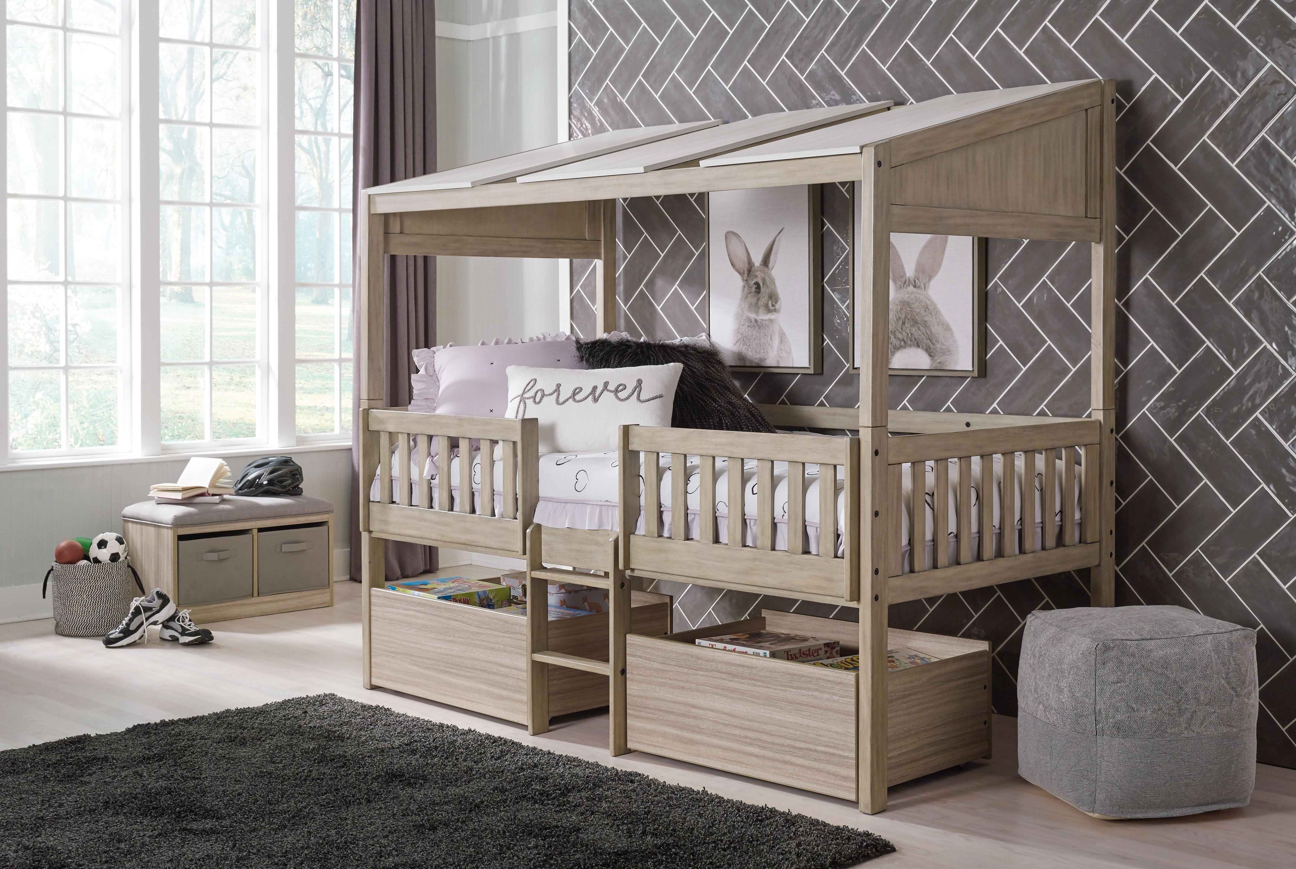 Ashley Bedroom Twin Loft Bed With Roof Panels And Storage Boxes B081-362P-362R-62D