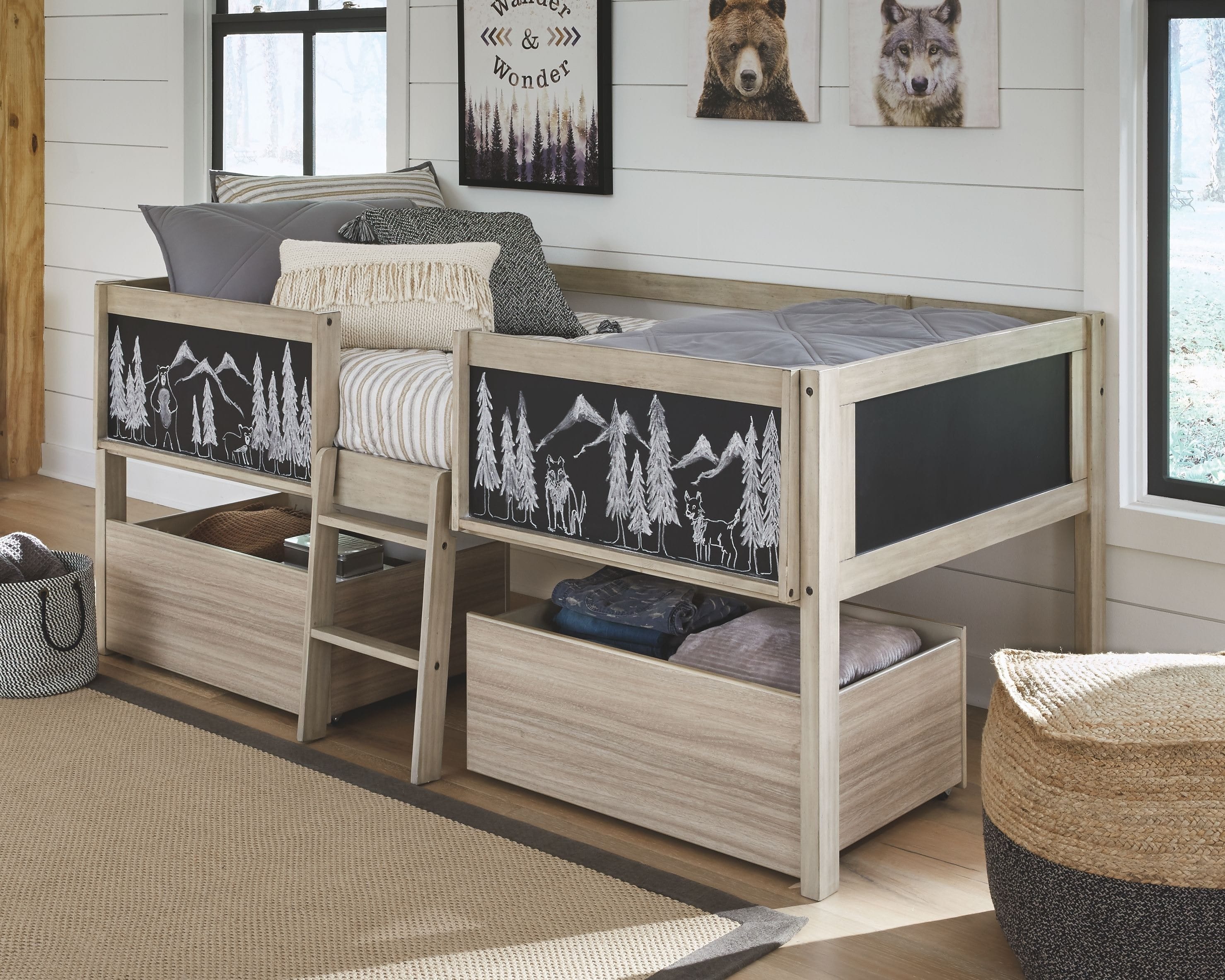 Ashley Bedroom Twin Loft Bed With Underbed Storage Boxes B081-62-62D