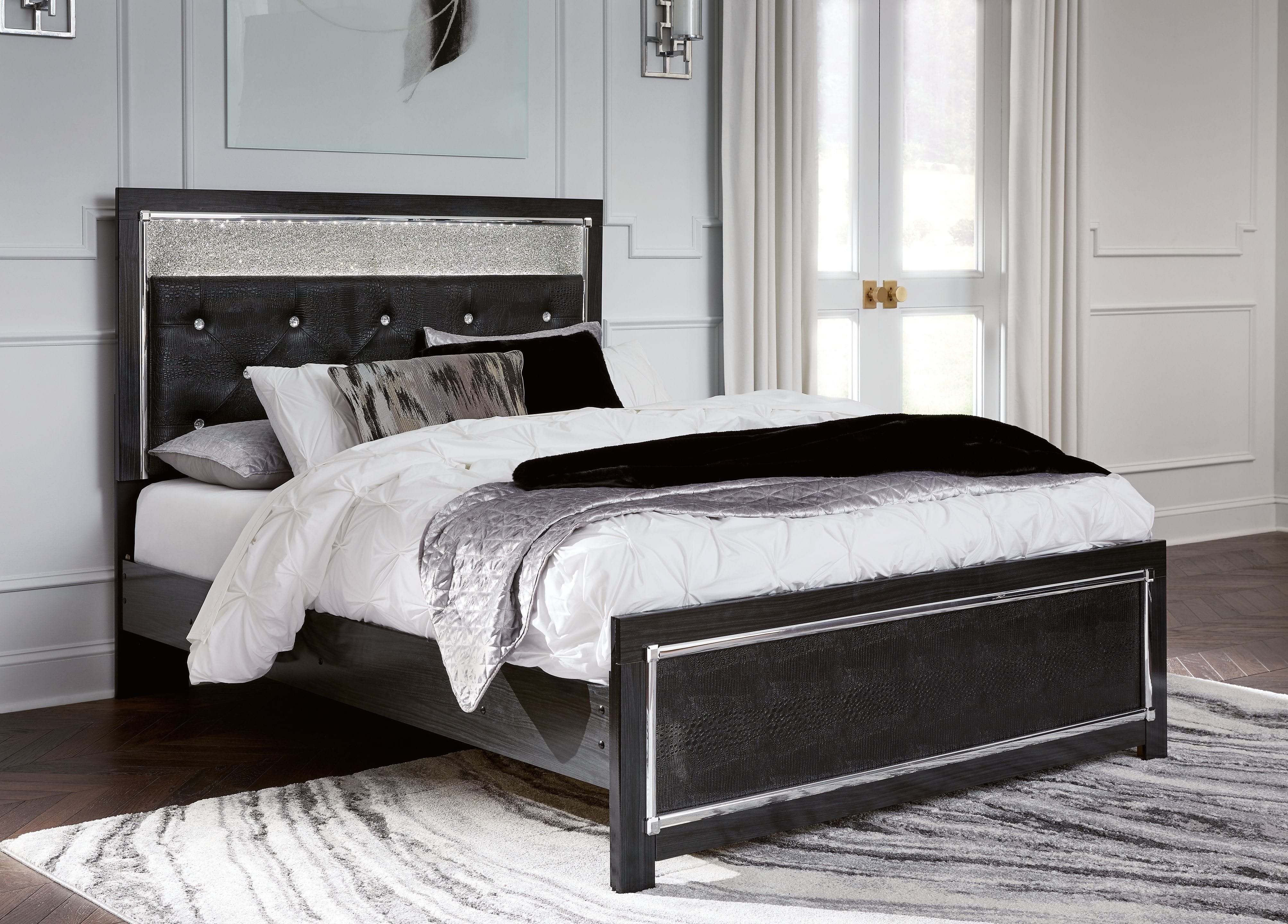 Ashley Bedroom Queen Upholstered Glitter Panel Bed...