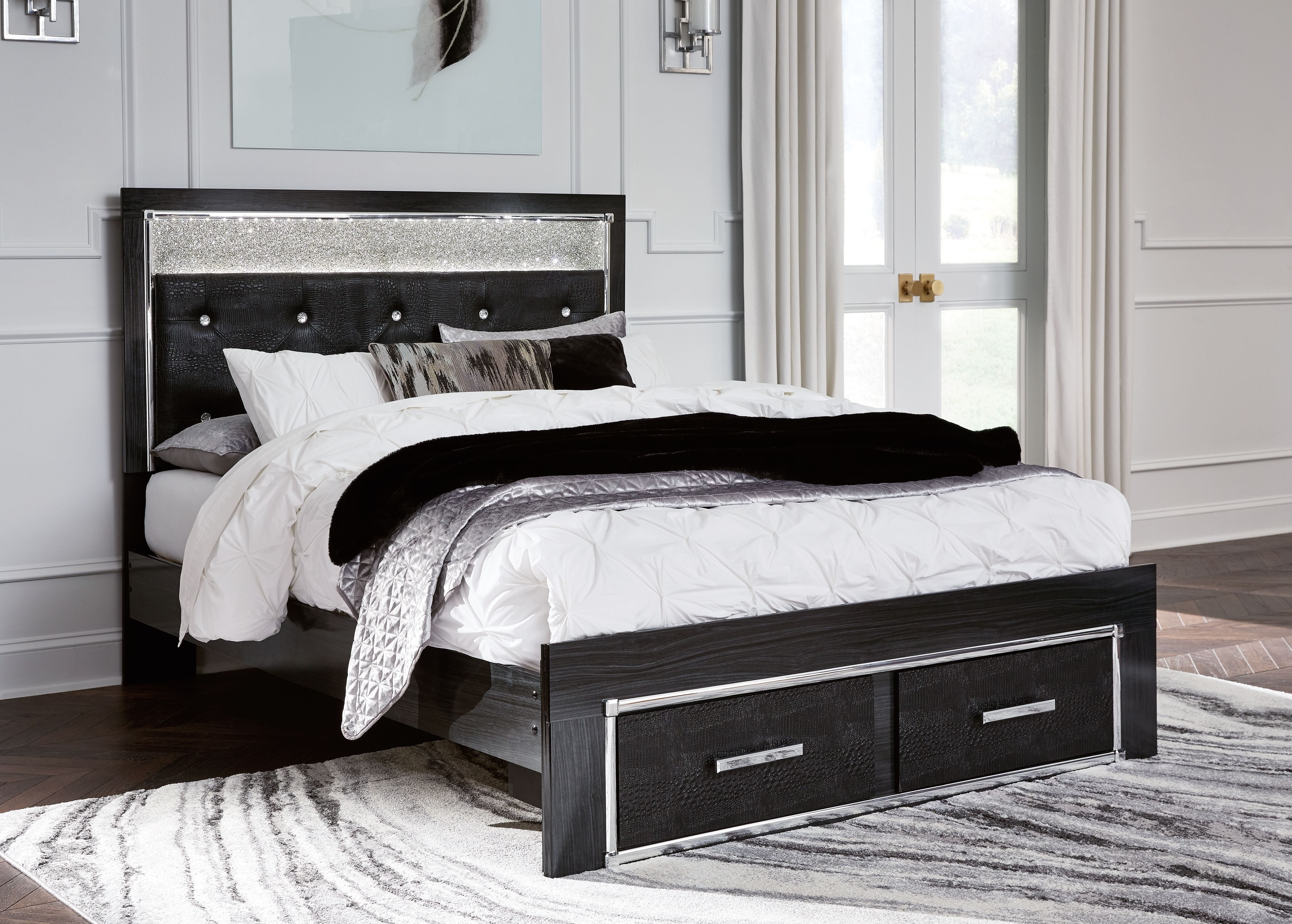 Ashley Bedroom Queen Upholstered Glitter Panel Storage Bed B1420-157-54S-96