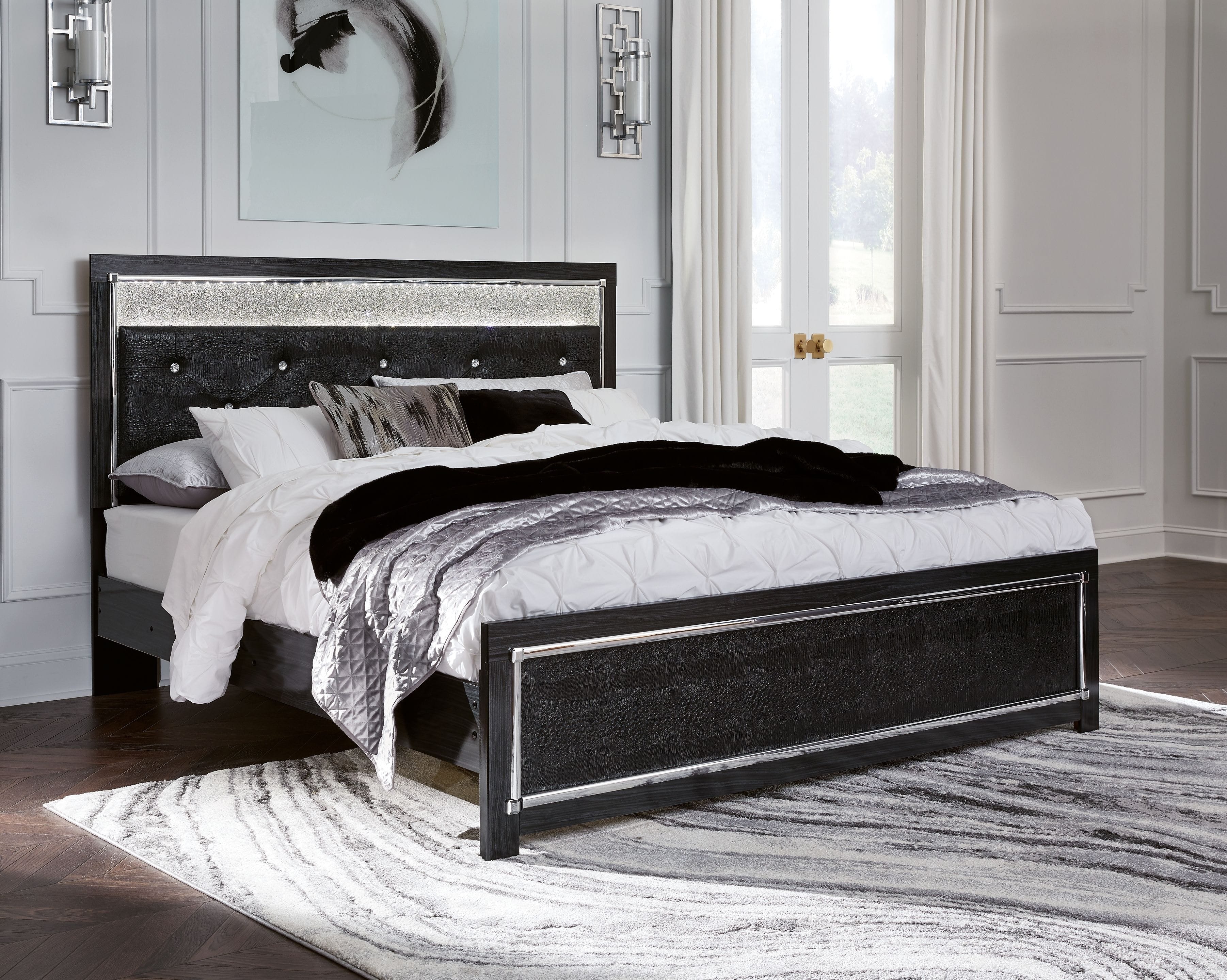 Ashley Bedroom King Upholstered Glitter Panel Bed...