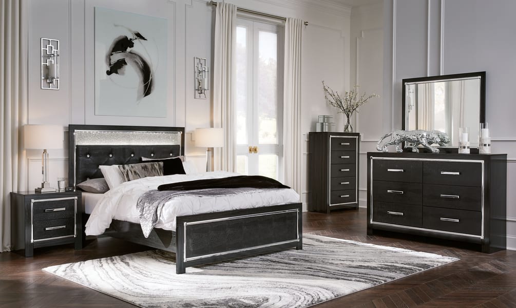 Ashley Bedroom 7 Piece Queen Upholstered Glitter Panel Bed Set B1420-31-36-157-54-96-92-2
