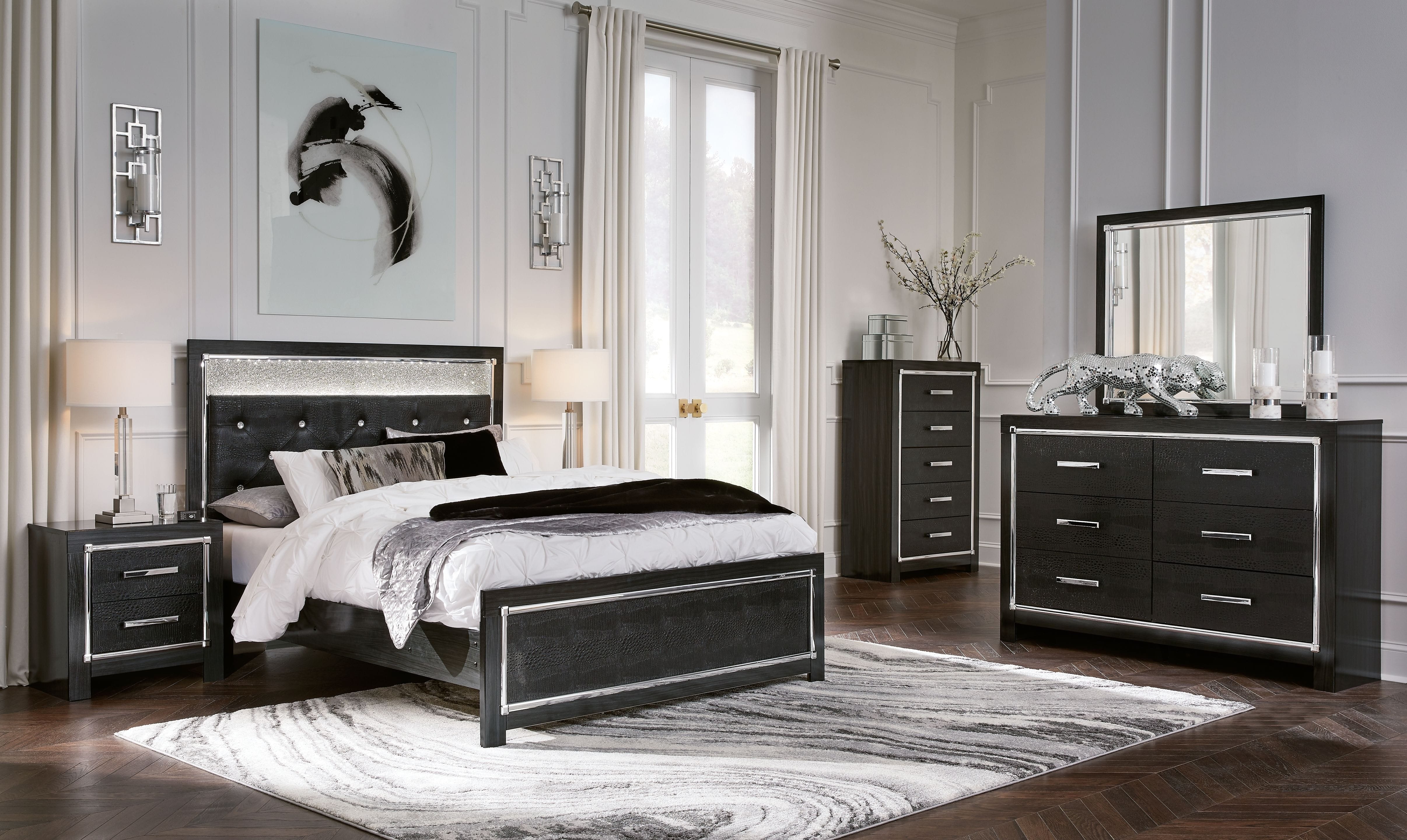 Ashley Bedroom 5 Piece Queen Upholstered Glitter Panel Bed Set B1420-31-36-157-54-96