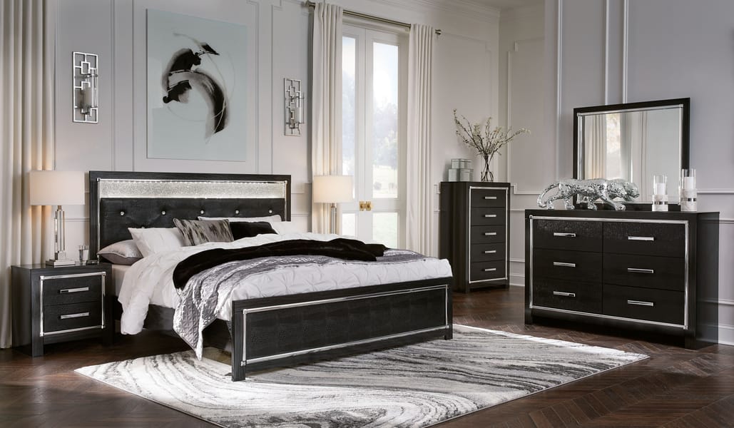 Ashley Bedroom 5 Piece King Upholstered Glitter Panel Bed Set B1420-31-36-158-56-97