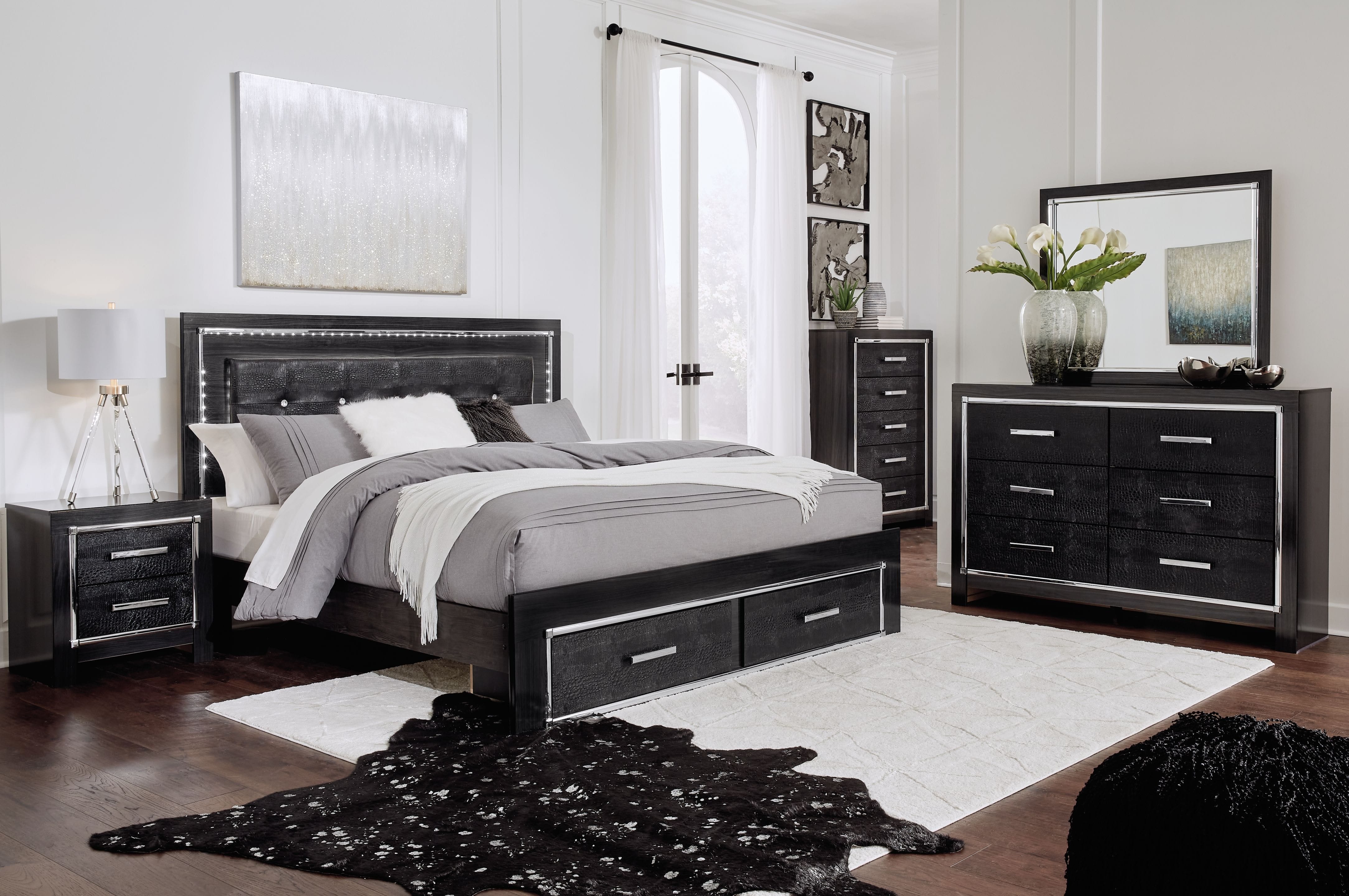 Ashley Bedroom 6 Piece King Upholstered Storage Panel Bed Set B1420-31-36-58-56S-95-B100-14