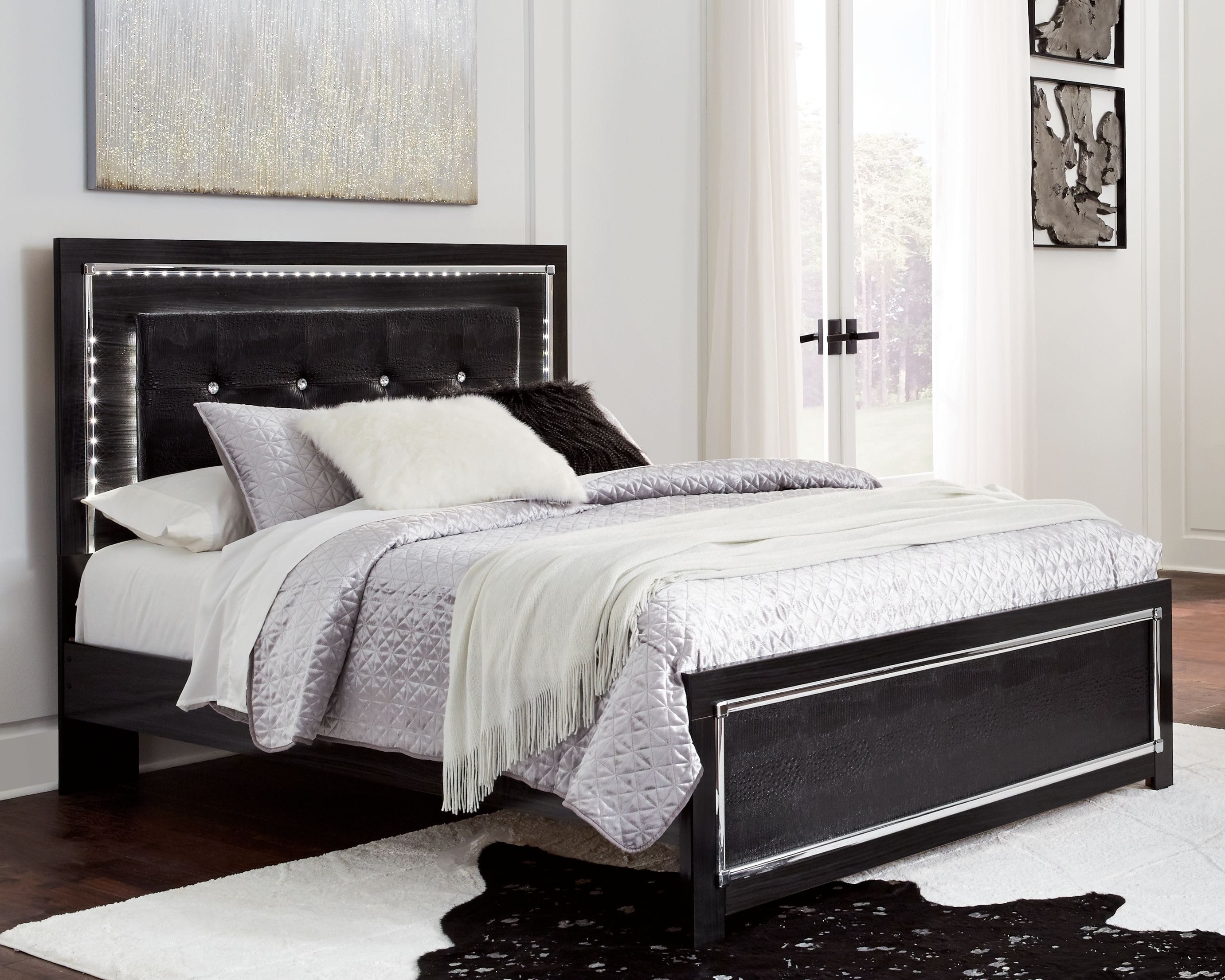 Ashley Bedroom Queen Upholstered Panel Bed, Roll Slats B1420-57-54-95-B100-13