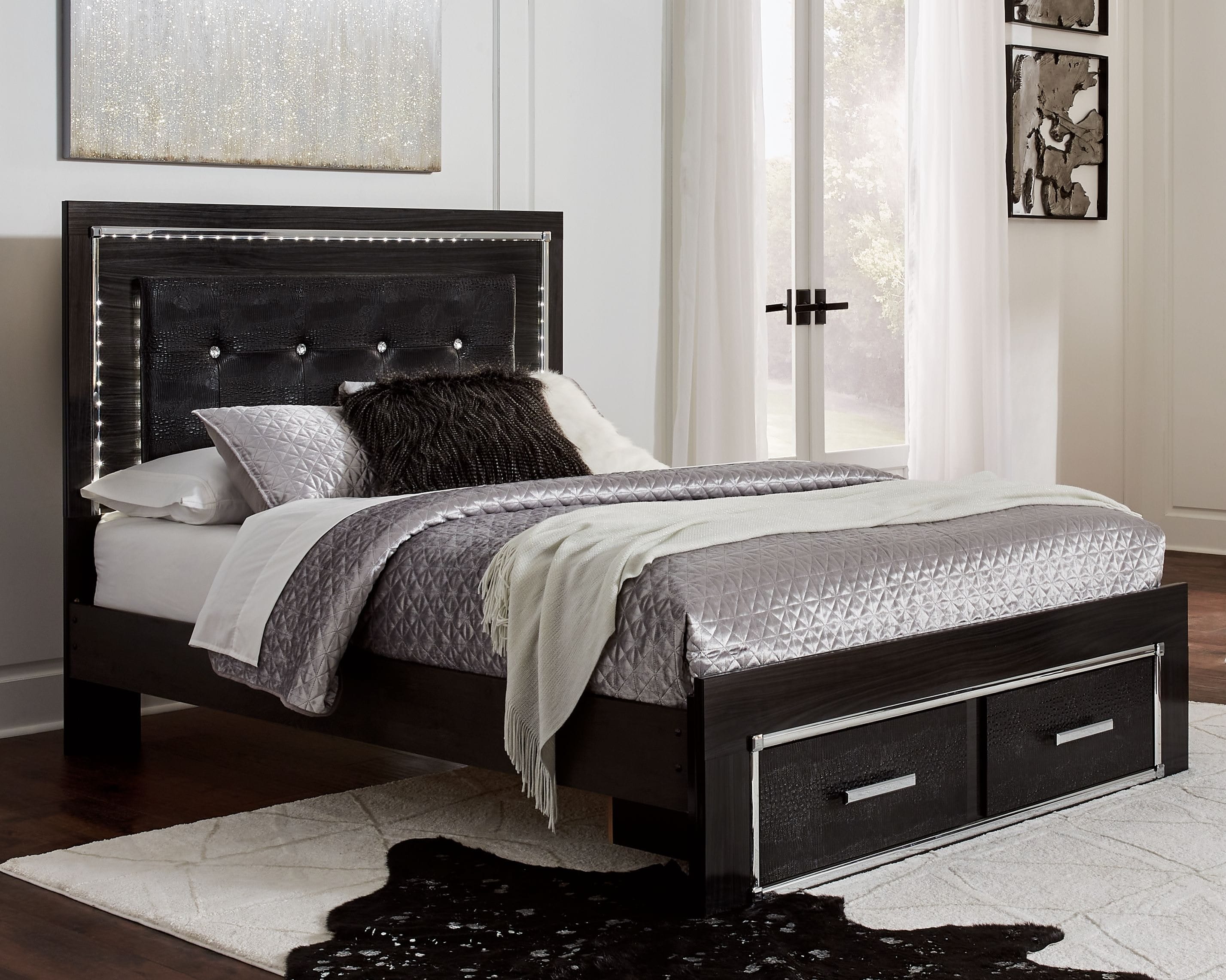 Ashley Bedroom Queen Upholstered Panel Bed with 2 Storage Drawers B1420-57-54S-96