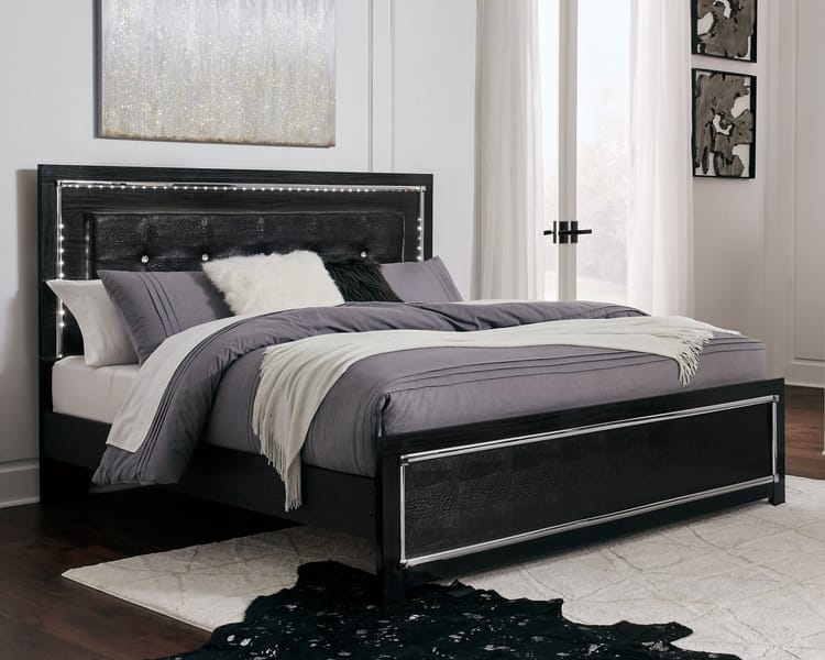 Ashley Bedroom King Upholstered Panel Bed, Roll Slats B1420-58-56-95-B100-14