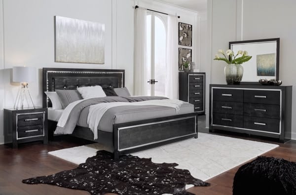 Ashley Bedroom King Upholstered Panel Bed, Roll Slats B1420-58-56-95-B100-14