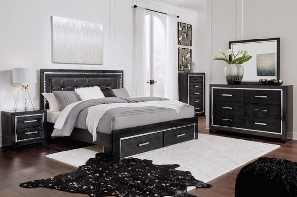 Ashley Bedroom King Upholstered Panel Bed with 2 Storage Drawers, Roll Slats B1420-58-56S-95-B100-14