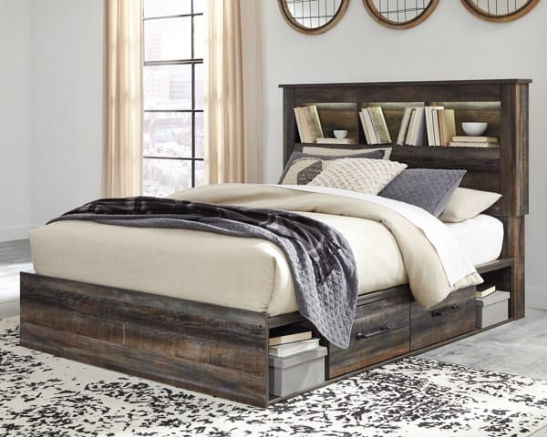 Ashley Bedroom Queen Bookcase Bed with 4 Side Drawers B211-65-54-60-2-B100-13